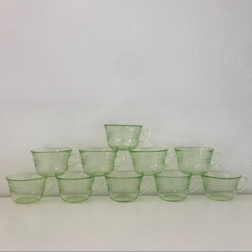 Green Depression Glass Cups